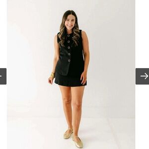 entro Black Sleeveless Skirt Set with Button Detail